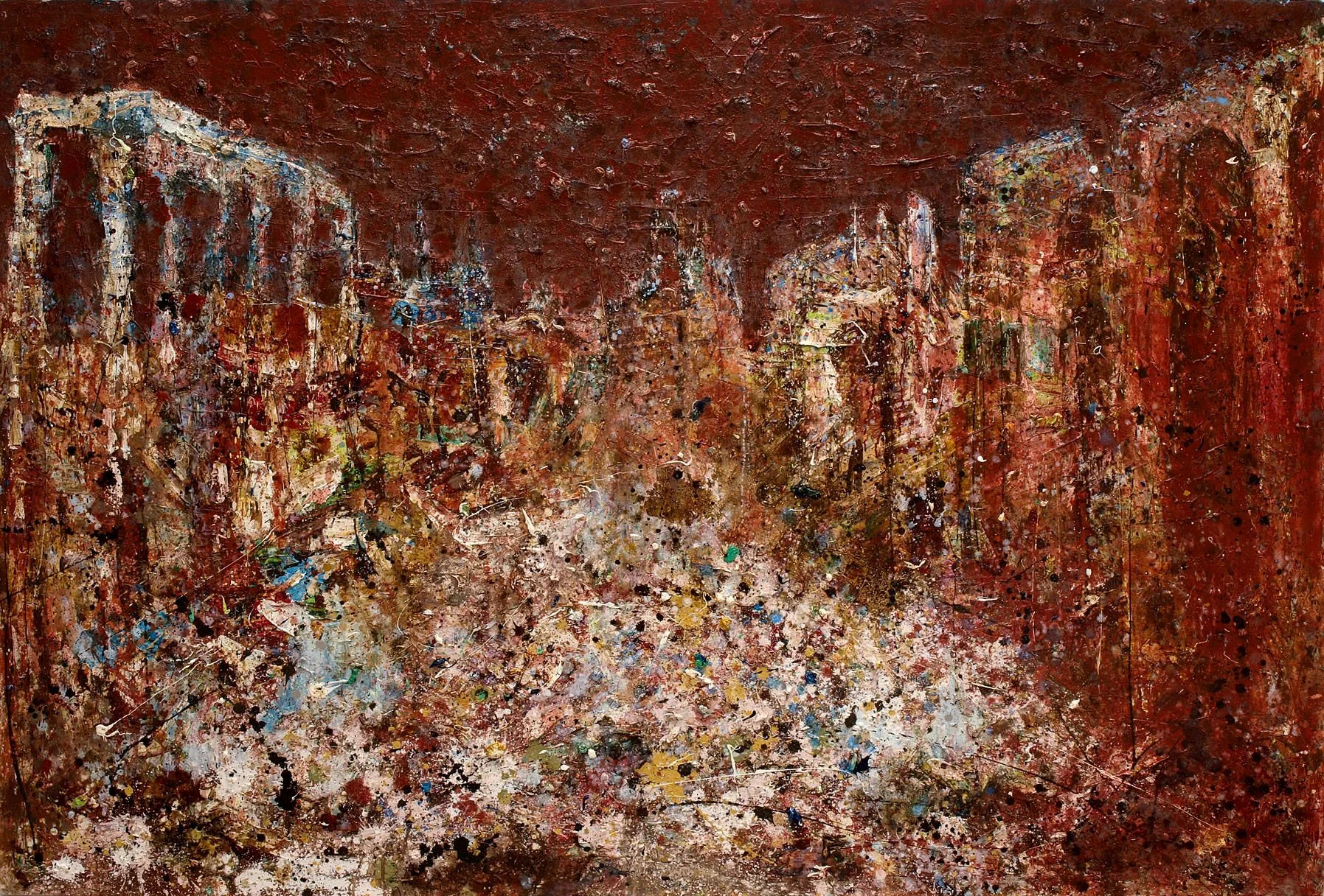 Sur la route, 2005, huile sur bois, 122,5x180 cm