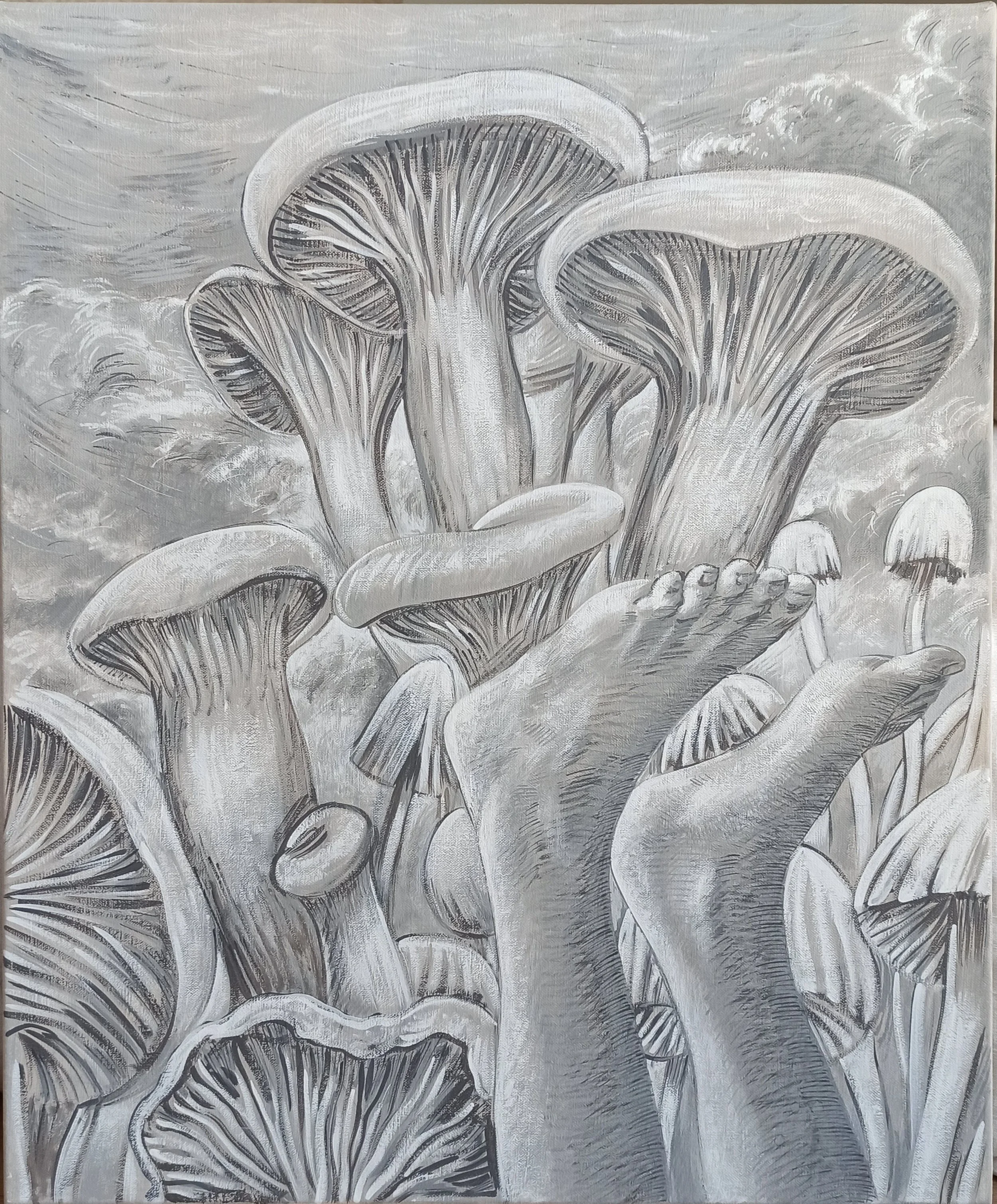 Mushrooms, 2020, gouache sur toile, 65x50 cm