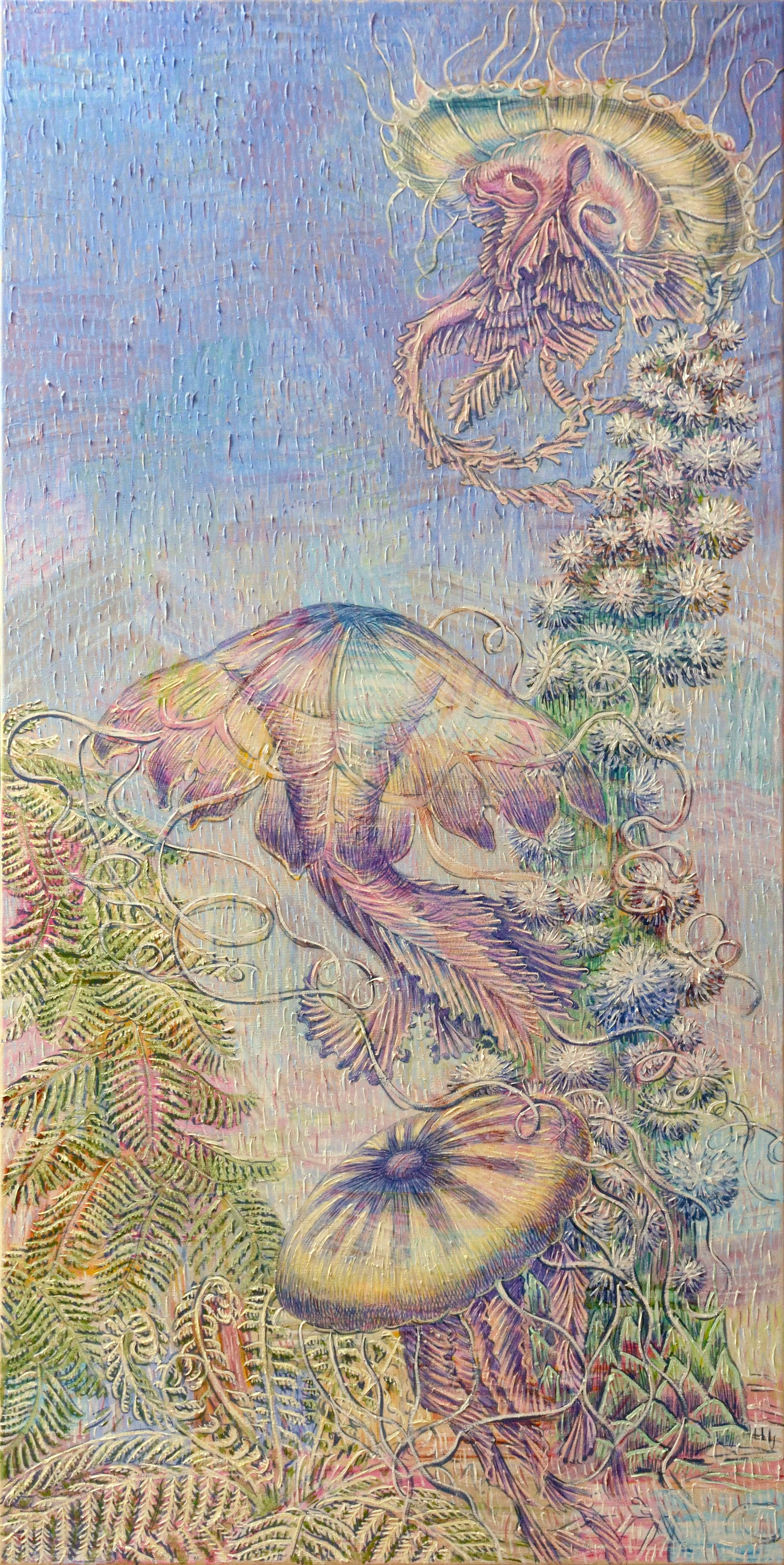 Méduses, 2022, huile sur toile, 120x60 cm