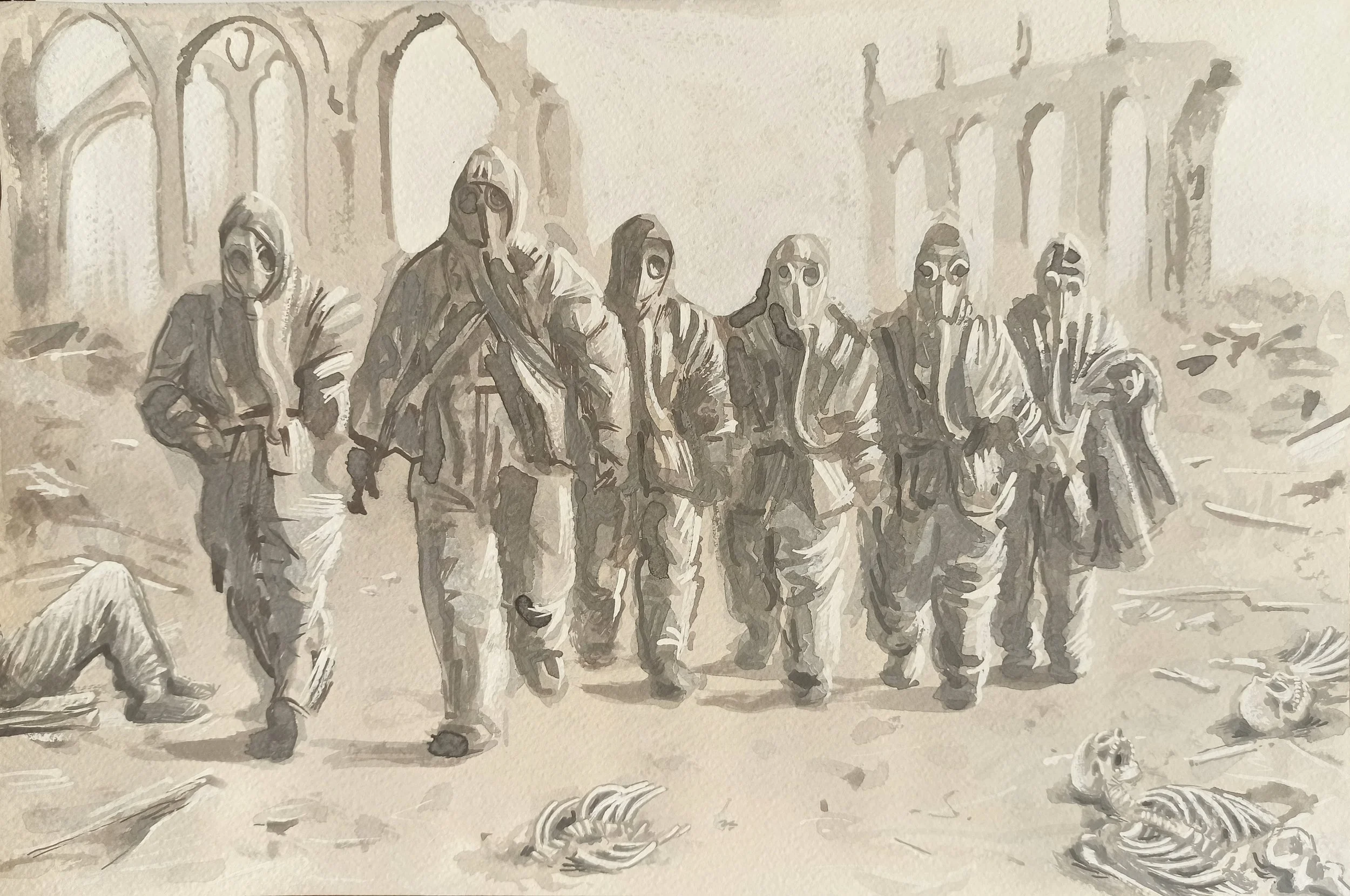 The expendables, 2020, gouache sur papier, 30,5x45,5 cm