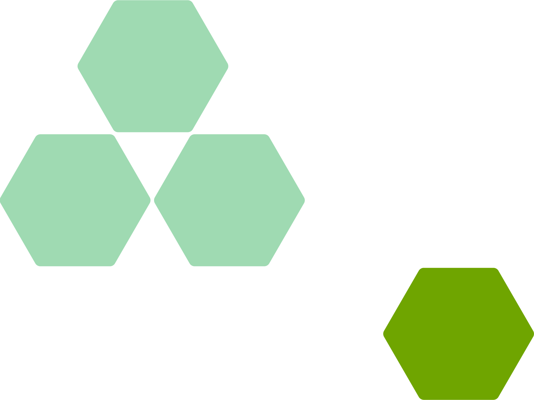 Diagrama de una red en forma de hexágonos de diferentes tamaños y colores, con etiquetas que indican diferentes niveles de conectividad.