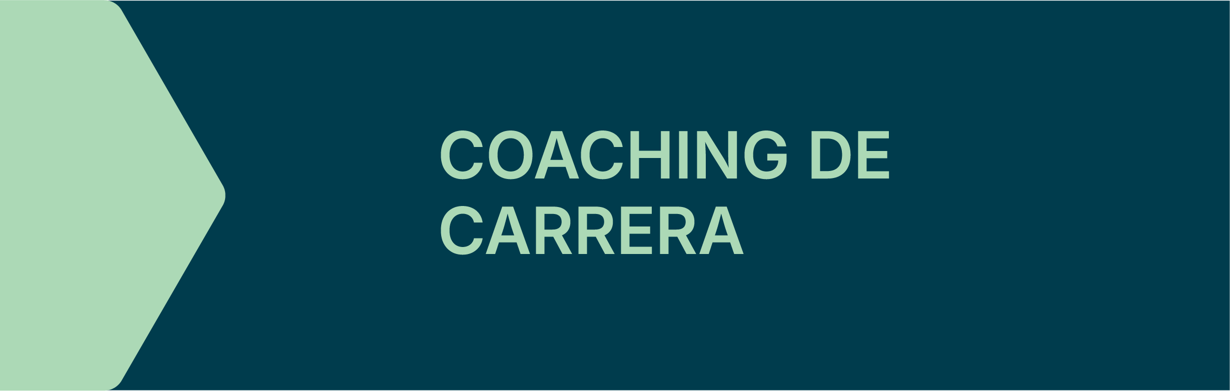 Pantalla con texto en español: 'Coaching de Carrera', fondo azul oscuro con diseño en la esquina izquierda en color verde menta.