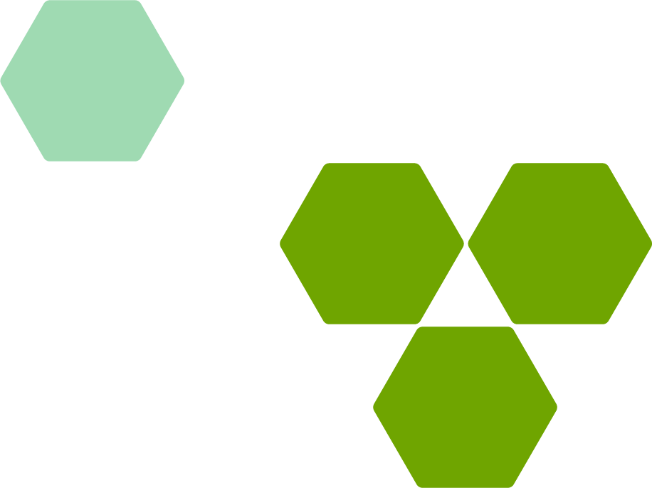 Diagrama de una red en forma de hexágonos de diferentes tamaños y colores, con etiquetas que indican diferentes niveles de conectividad.