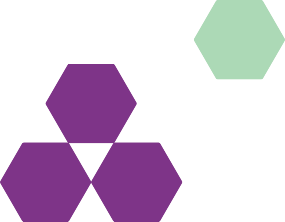 Diagrama de una red en forma de hexágonos de diferentes tamaños y colores, con etiquetas que indican diferentes niveles de conectividad.