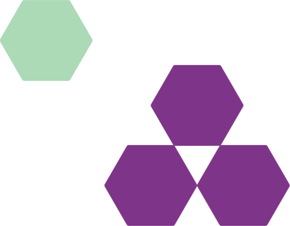 Diagrama de una red en forma de hexágonos de diferentes tamaños y colores, con etiquetas que indican diferentes niveles de conectividad.