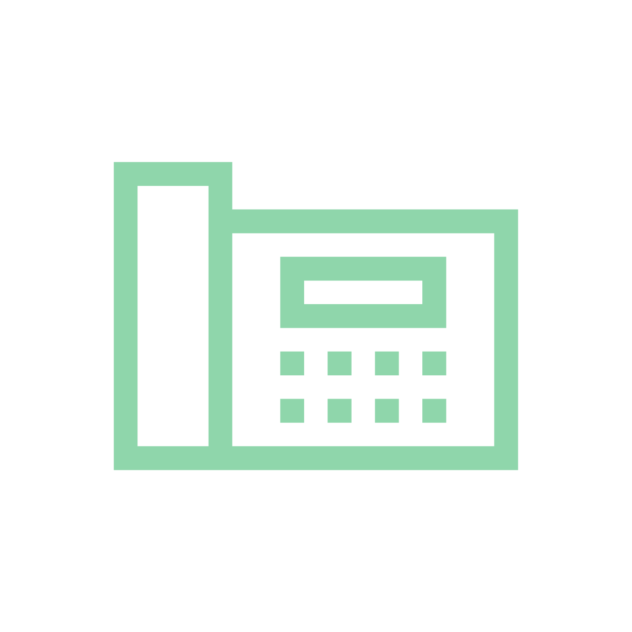 Icono de teléfono y calculadora en color menta sobre fondo negro.