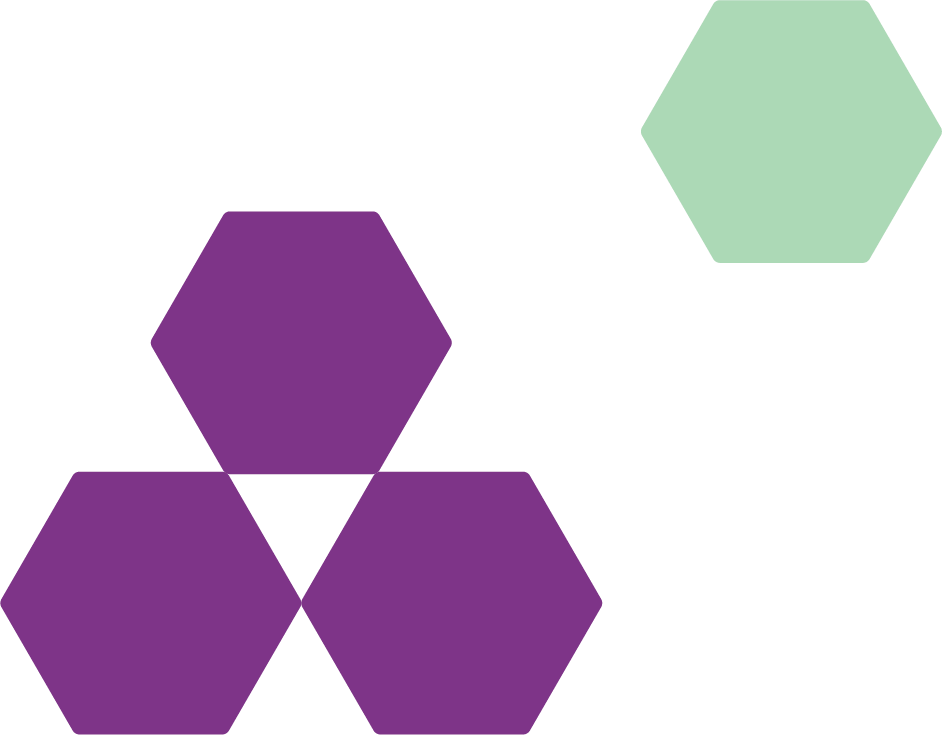 Diagrama de una red en forma de hexágonos de diferentes tamaños y colores, con etiquetas que indican diferentes niveles de conectividad.