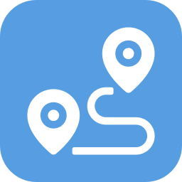 Icon of a blue square with white map markers connected by a route