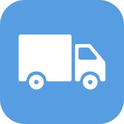 Icon of a delivery truck on a blue background.