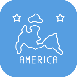 Outline map of Europe and part of Asia with the word 'America' below and two stars above.