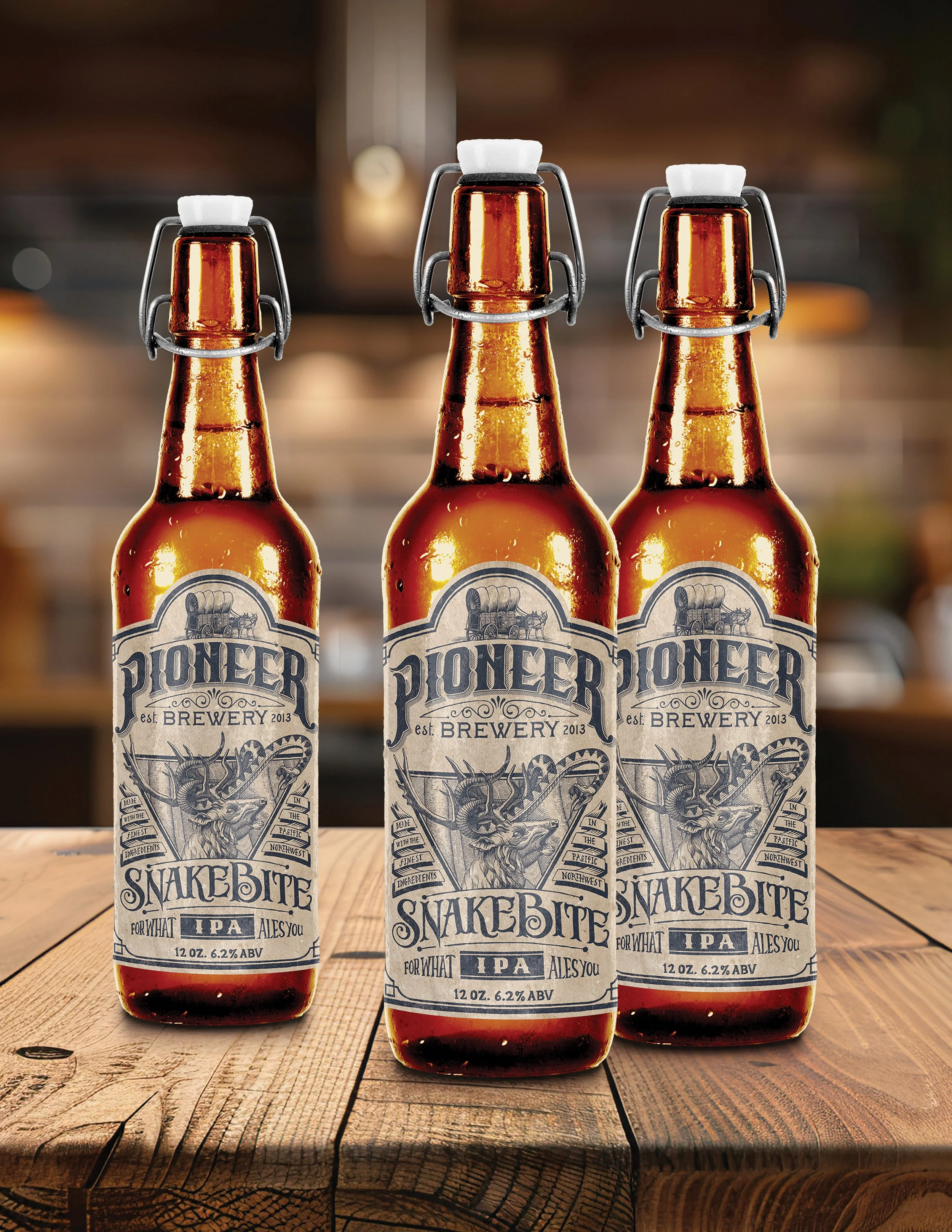 Beer label design mockup showing application on bottle
