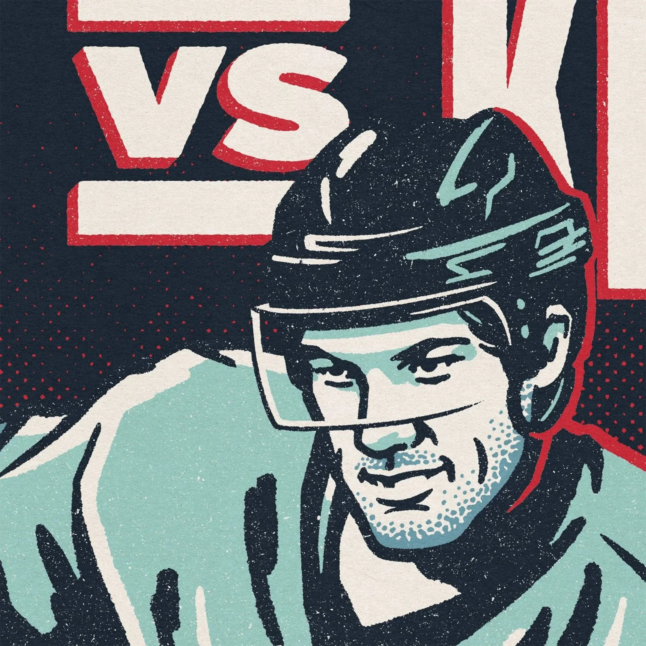 Close-up detail of illustrated Seattle Kraken poster showing texture and line work