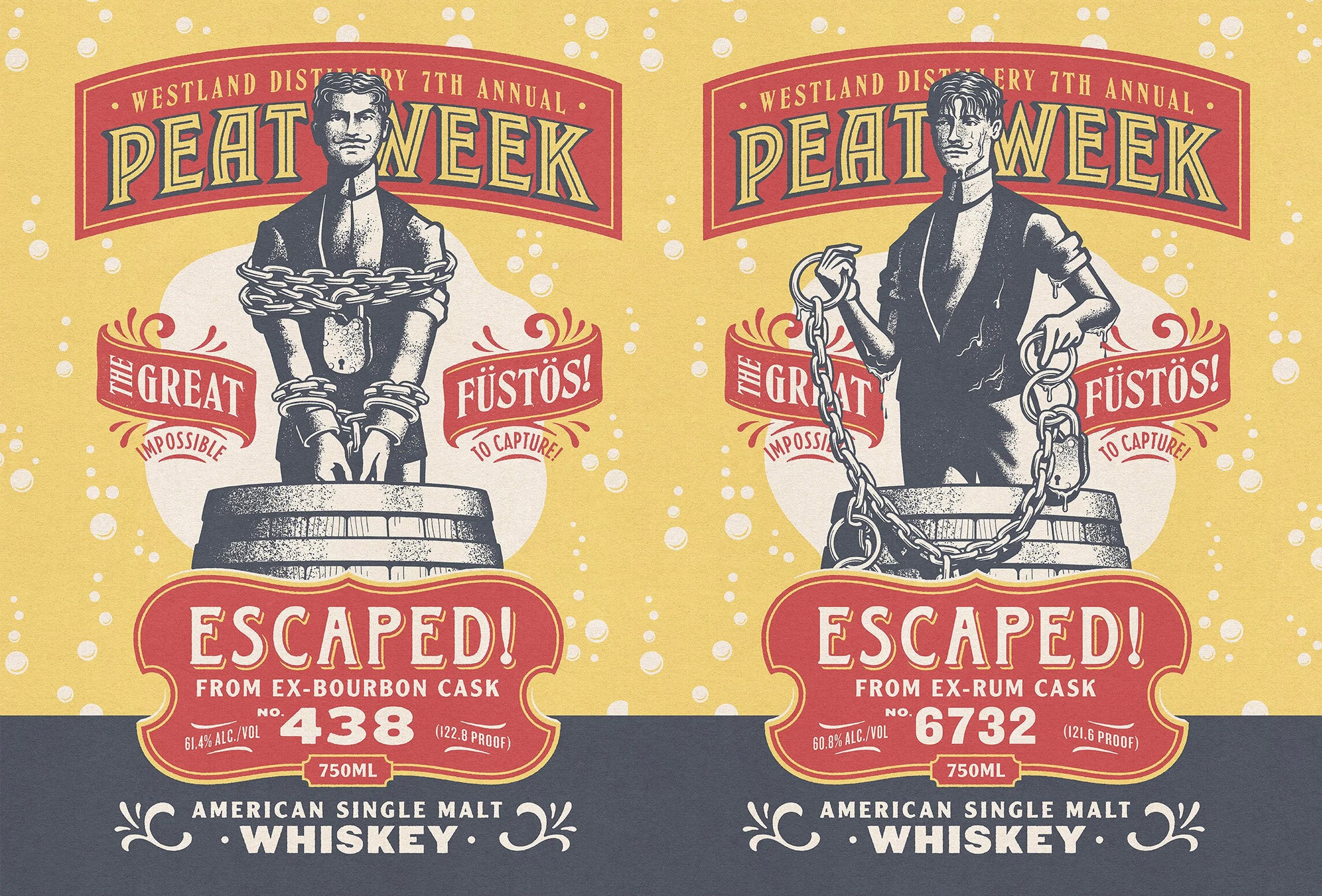 Character illustration for Westland Peat Week whiskey packaging campaign