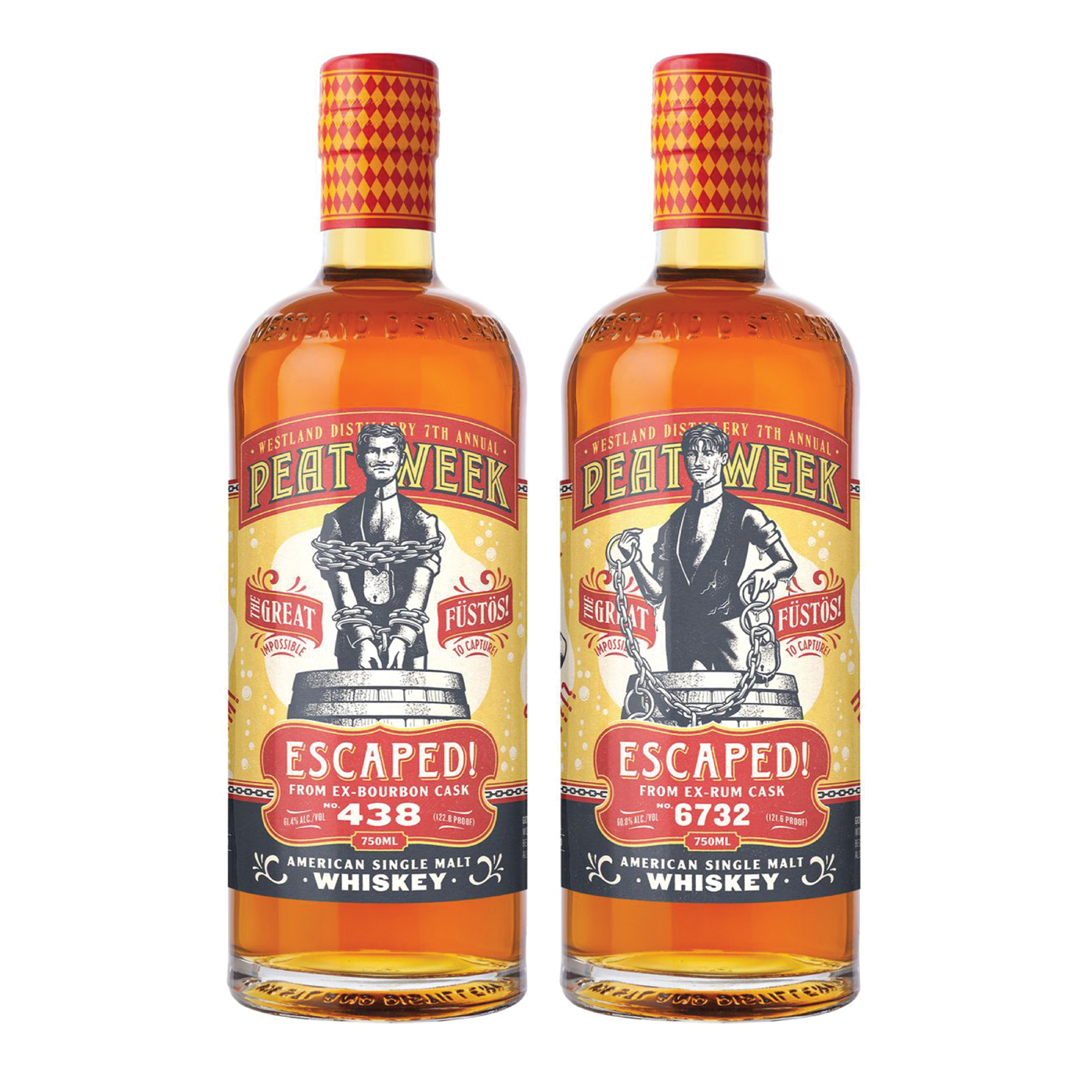 Peat Week whiskey packaging design for Westland Distillery featuring illustrated Fustos character