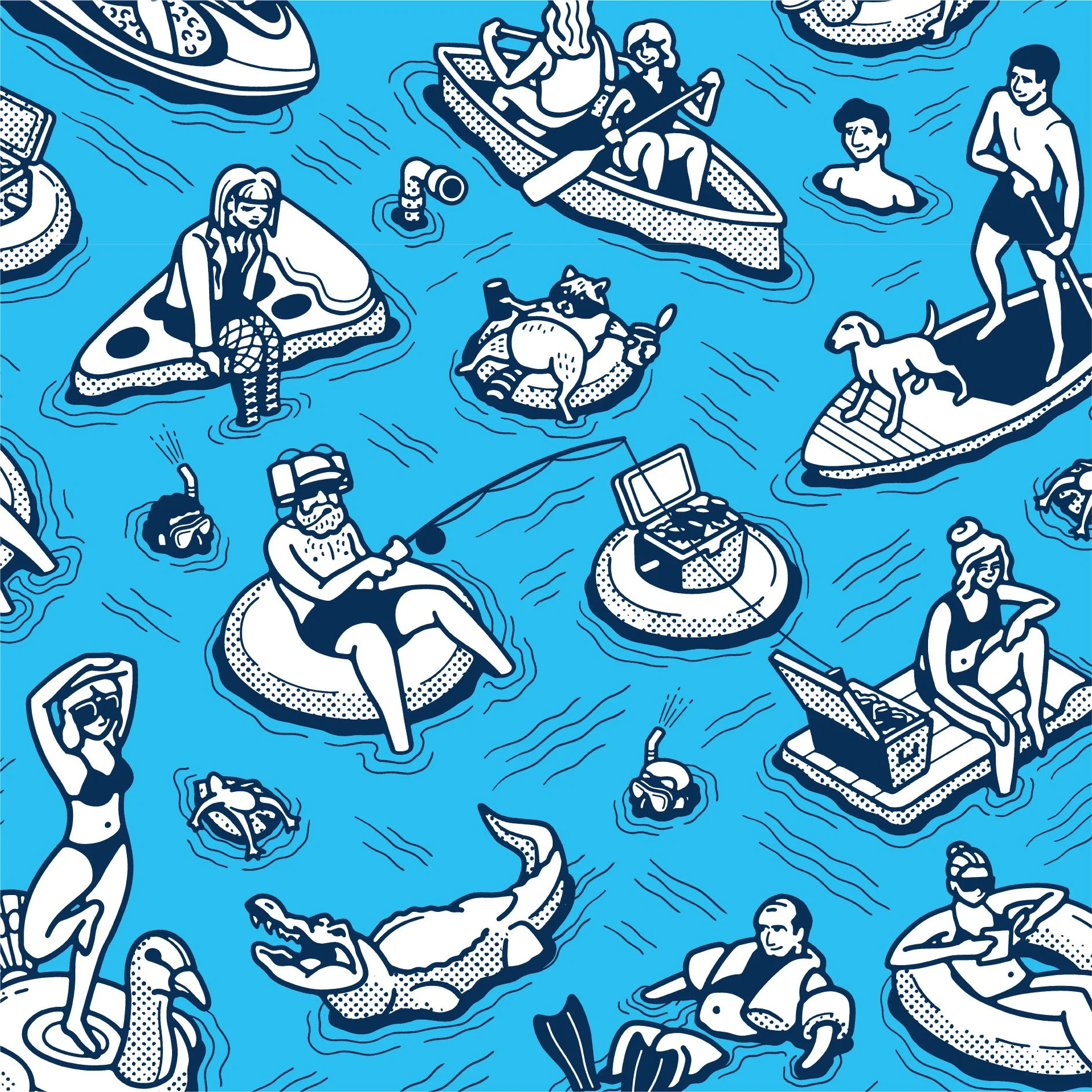 Custom illustrated pattern design for Seapine Brewery packaging system