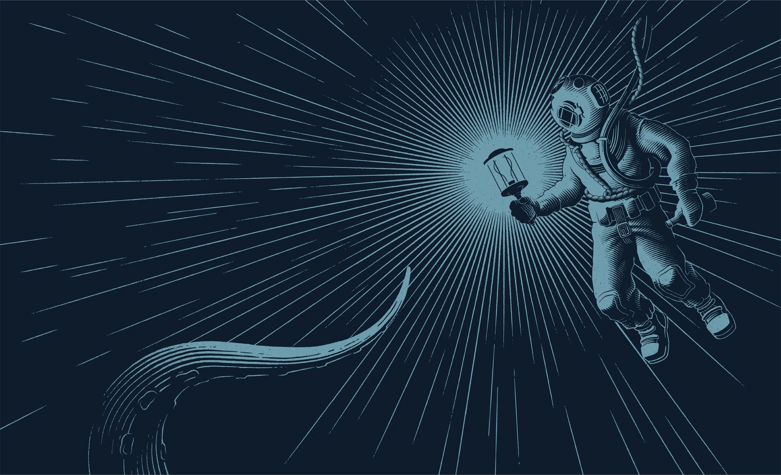 Illustrated whiskey label design for Westland Distillery featuring narrative Kraken concept