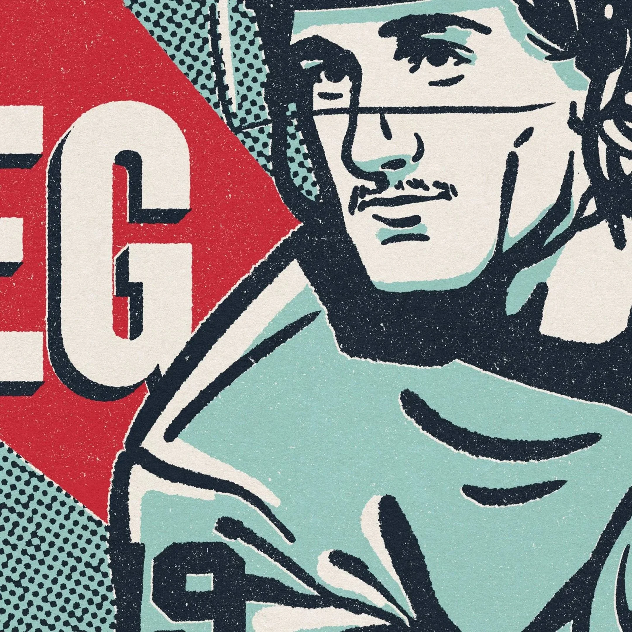 Close-up detail of illustrated Seattle Kraken poster showing texture and line work