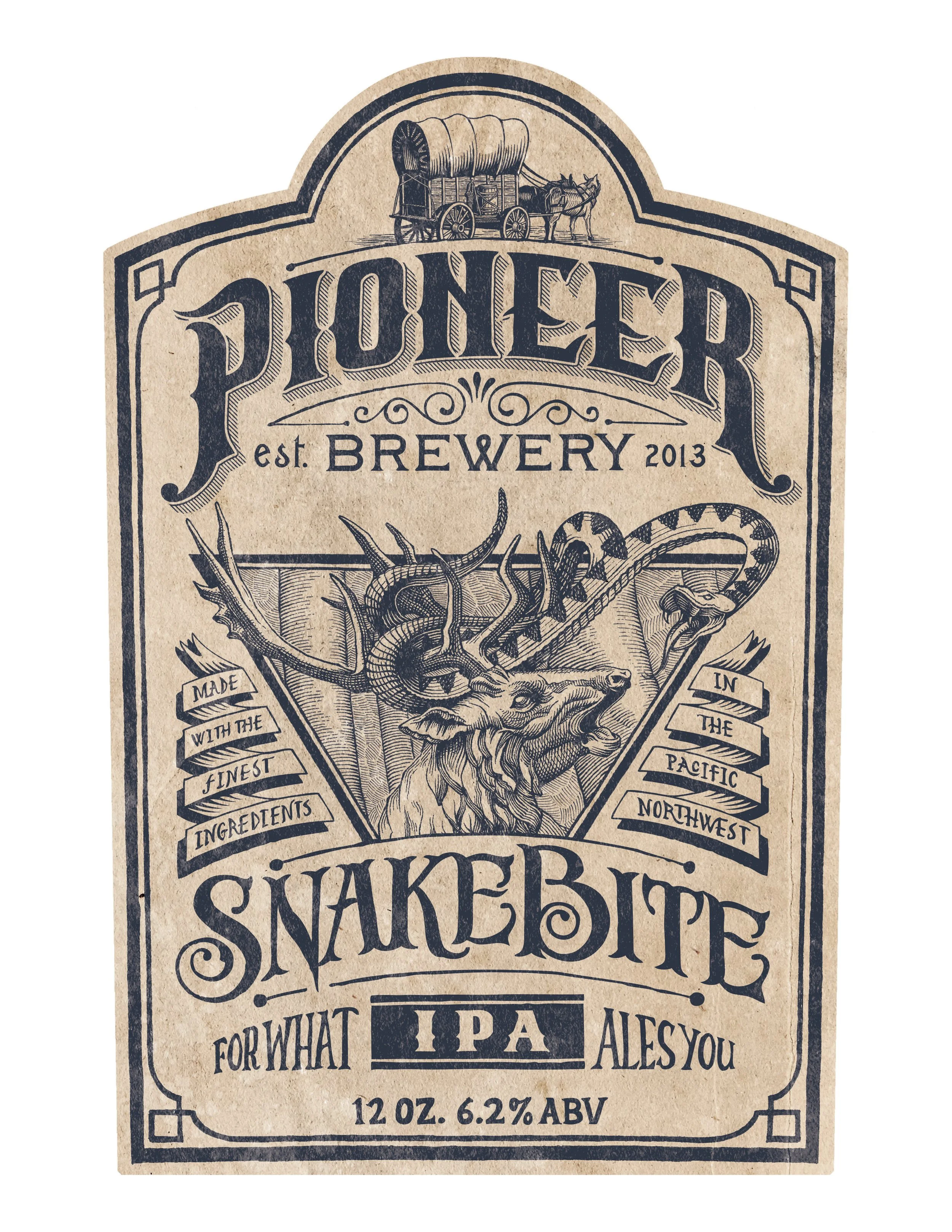 Illustrated beer label design featuring custom typography and detailed linework