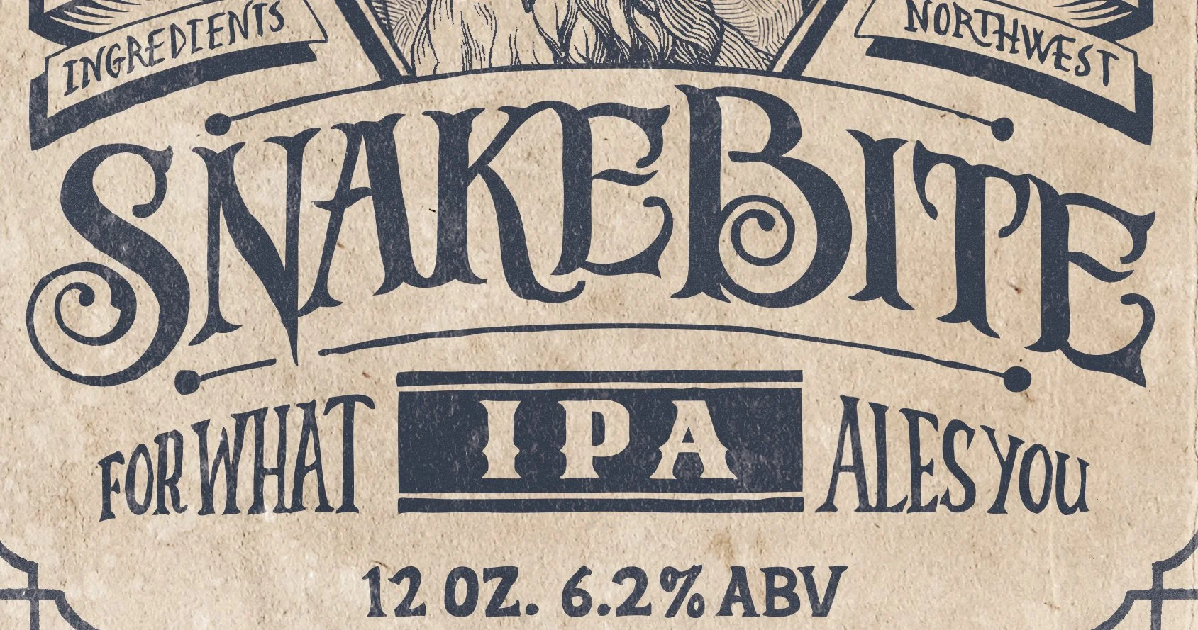 Detail of illustrated beer label design featuring custom typography and detailed linework