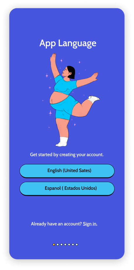 Start by choosing your language, Spanish or English