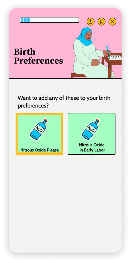 after reading a module, show things you could potentially add to your birth preferences once you've read it. 