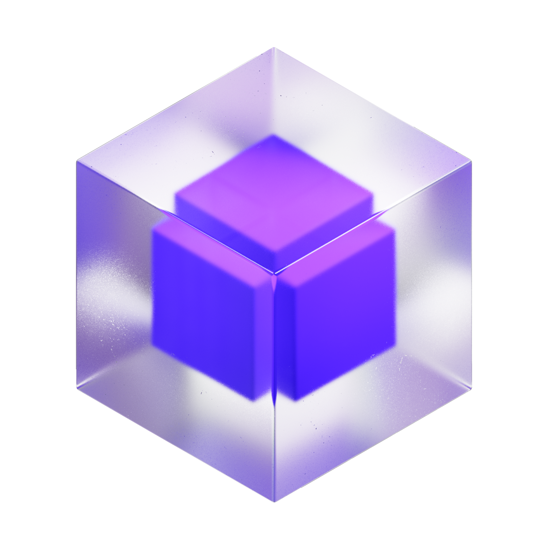 Cubo transparente con un cubo azul en su interior.