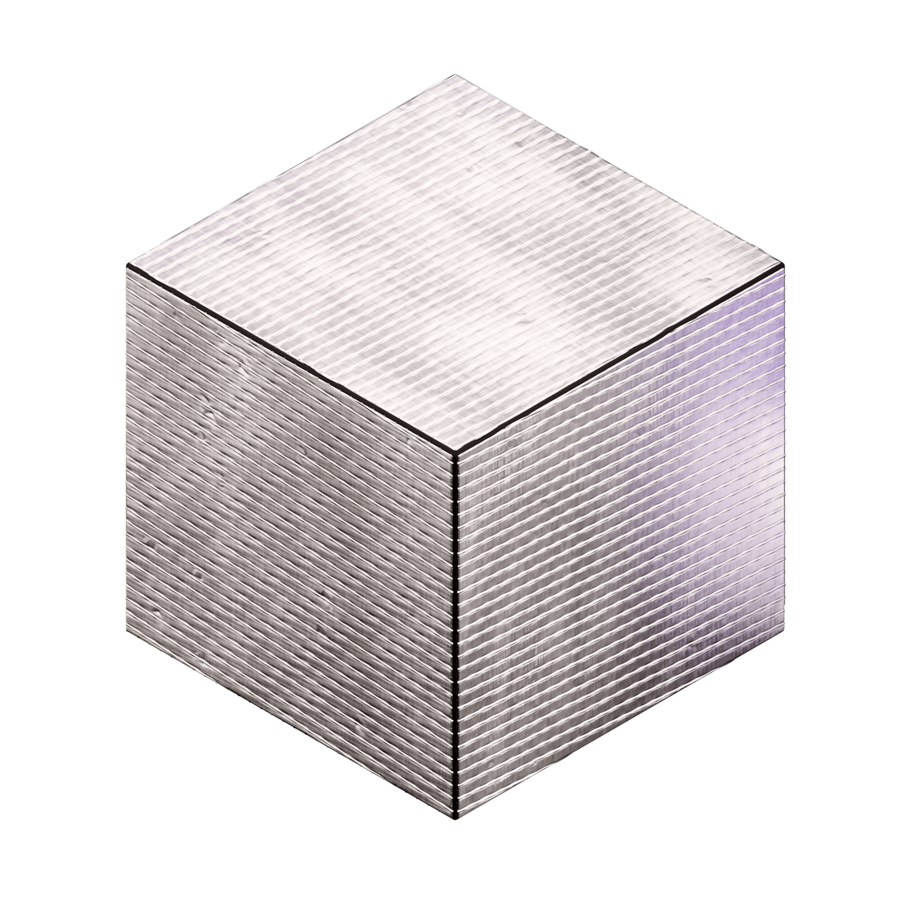 Cubículo metálico de aspecto futurista con superficie texturizada