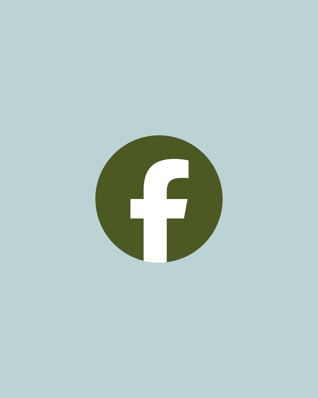Facebook logo in white on a green circle, centered on a light blue background.
