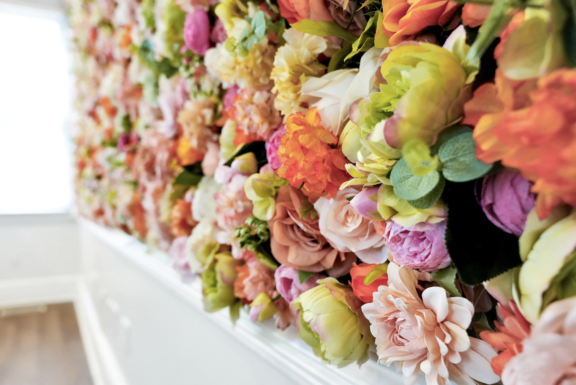 Instagrammable flower wall in rental home, Wilmington NC
