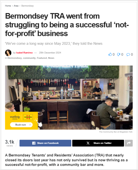 Bermondsey TRA went from struggling to being a successful ‘not-for-profit’ business