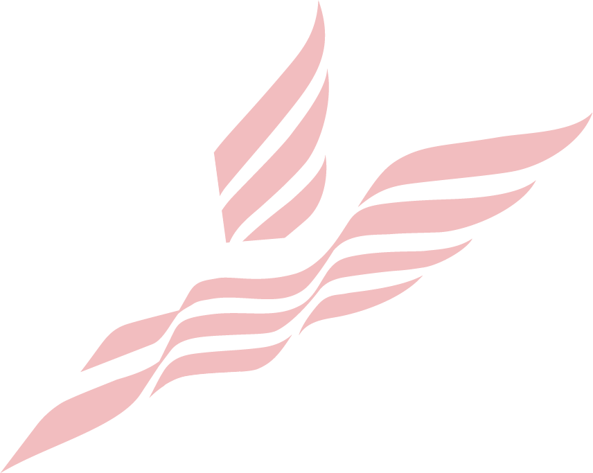 Stylized white star with faded red and blue striped wings.