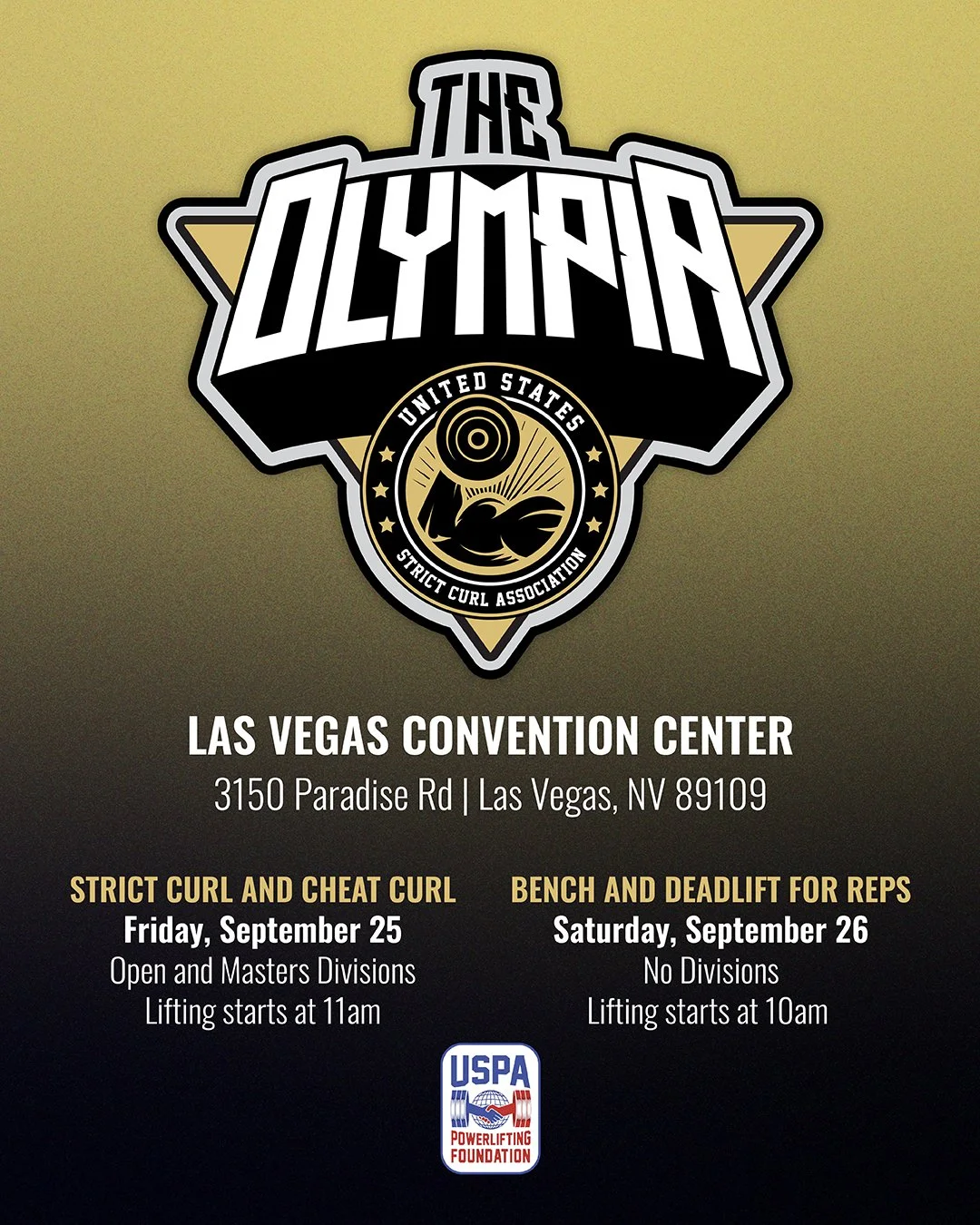 Event poster for The Olympia Strict Competition in Las Vegas, NV.