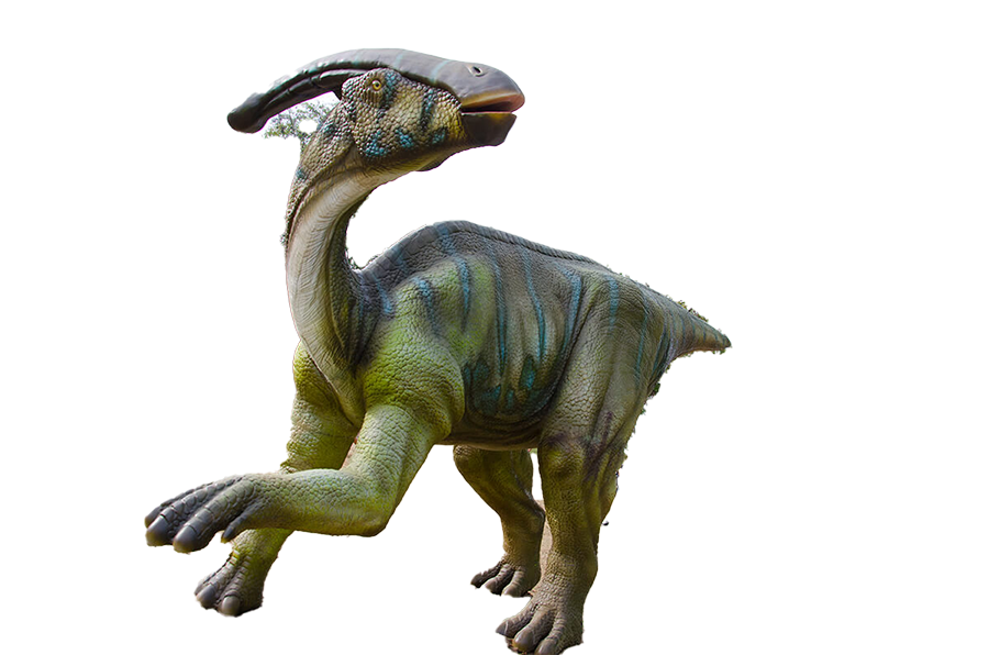 A toy or model dinosaur resembling a Therizinosaurus with a long neck, large claws, and textured green and gray skin.