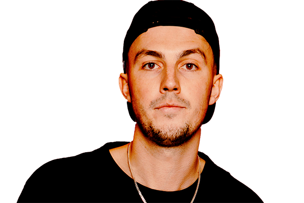 Portrait of a young man wearing a black cap and a black shirt, looking directly at the camera with a neutral expression.