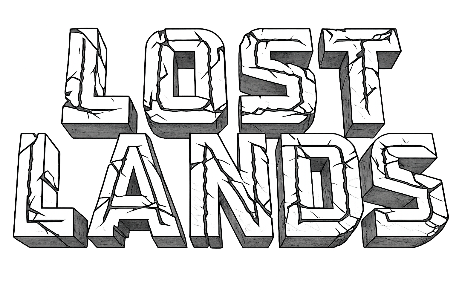 3D cracked stone text reading 'Lost Lands' with a black background.