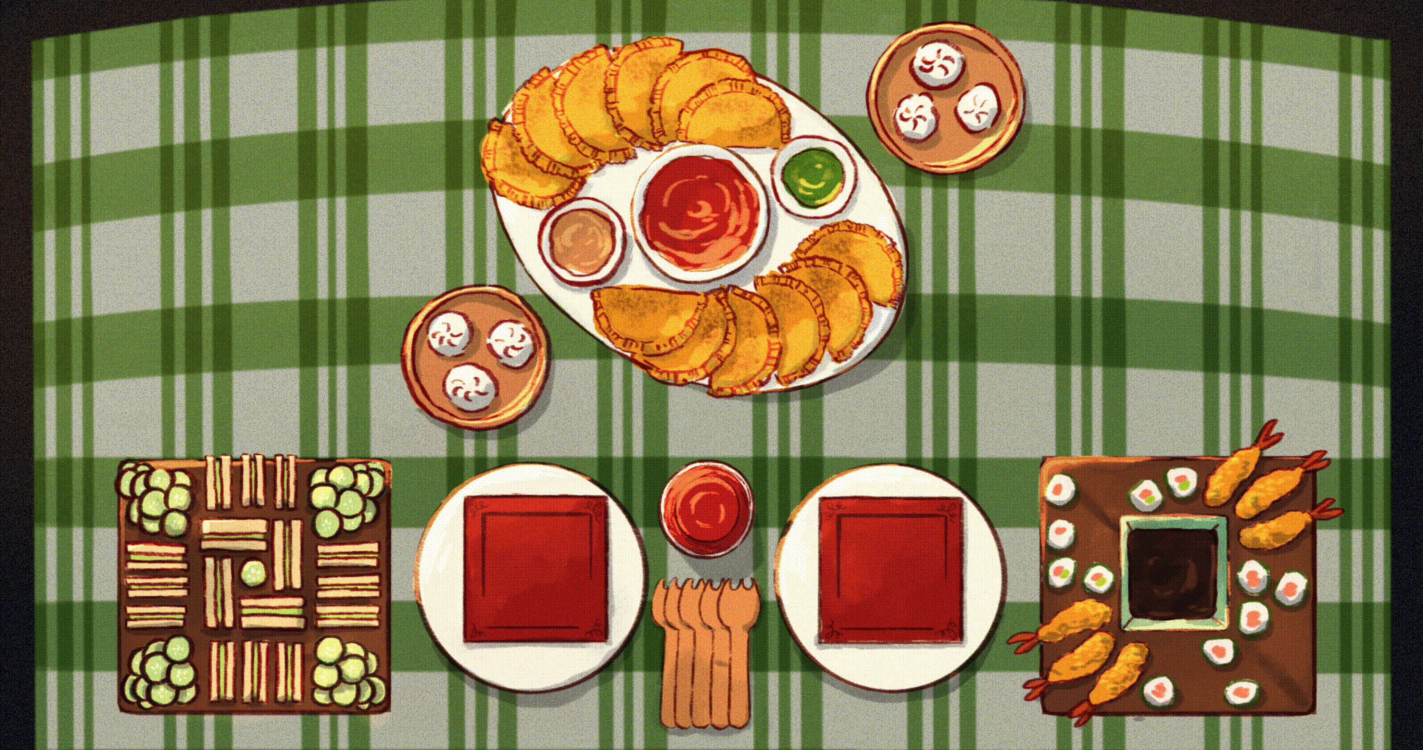 A cut from the full animated video of "One Table" - appetizer platters