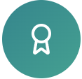 A teal award ribbon icon.