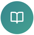 Icon of an open book inside a teal circle