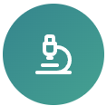 Icon of a microscope on a teal background