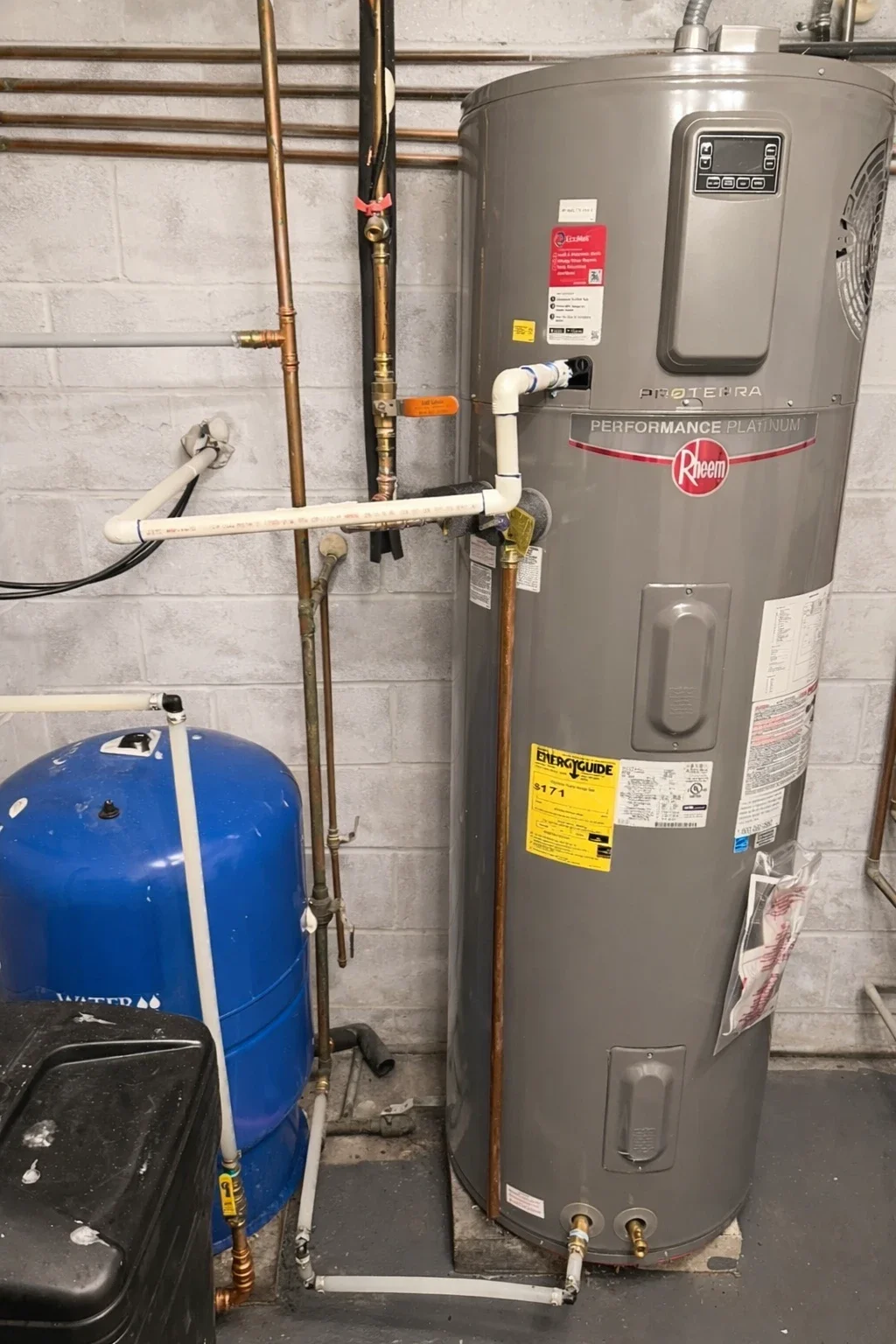 Rheem Performance Platinum water heater and pressure tank installed by AeroDrop in Ulster County NY