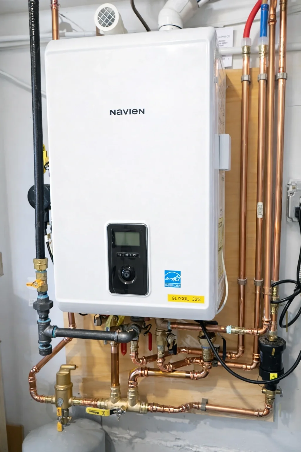 Navien high-efficiency condensing boiler with copper piping installed by AeroDrop in the Hudson Valley NY