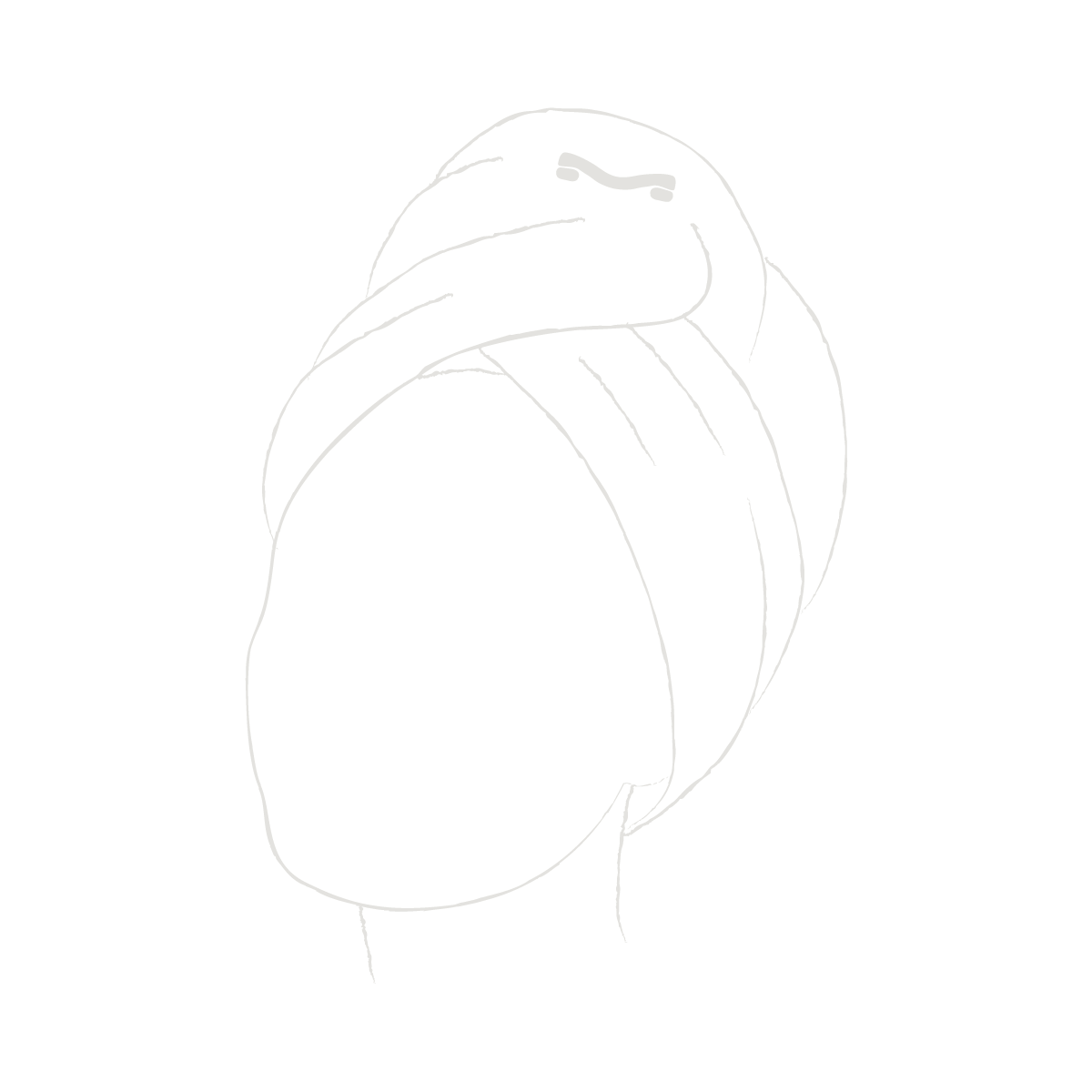 A simple white line drawing of a croissant on a black background.