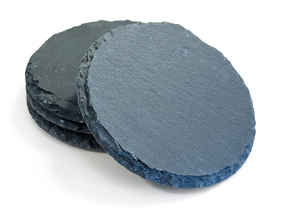 $25  -  Round Slate Coasters, Set of Four:

$5 for each additional coaster. Only available for front-side engraving at this time.