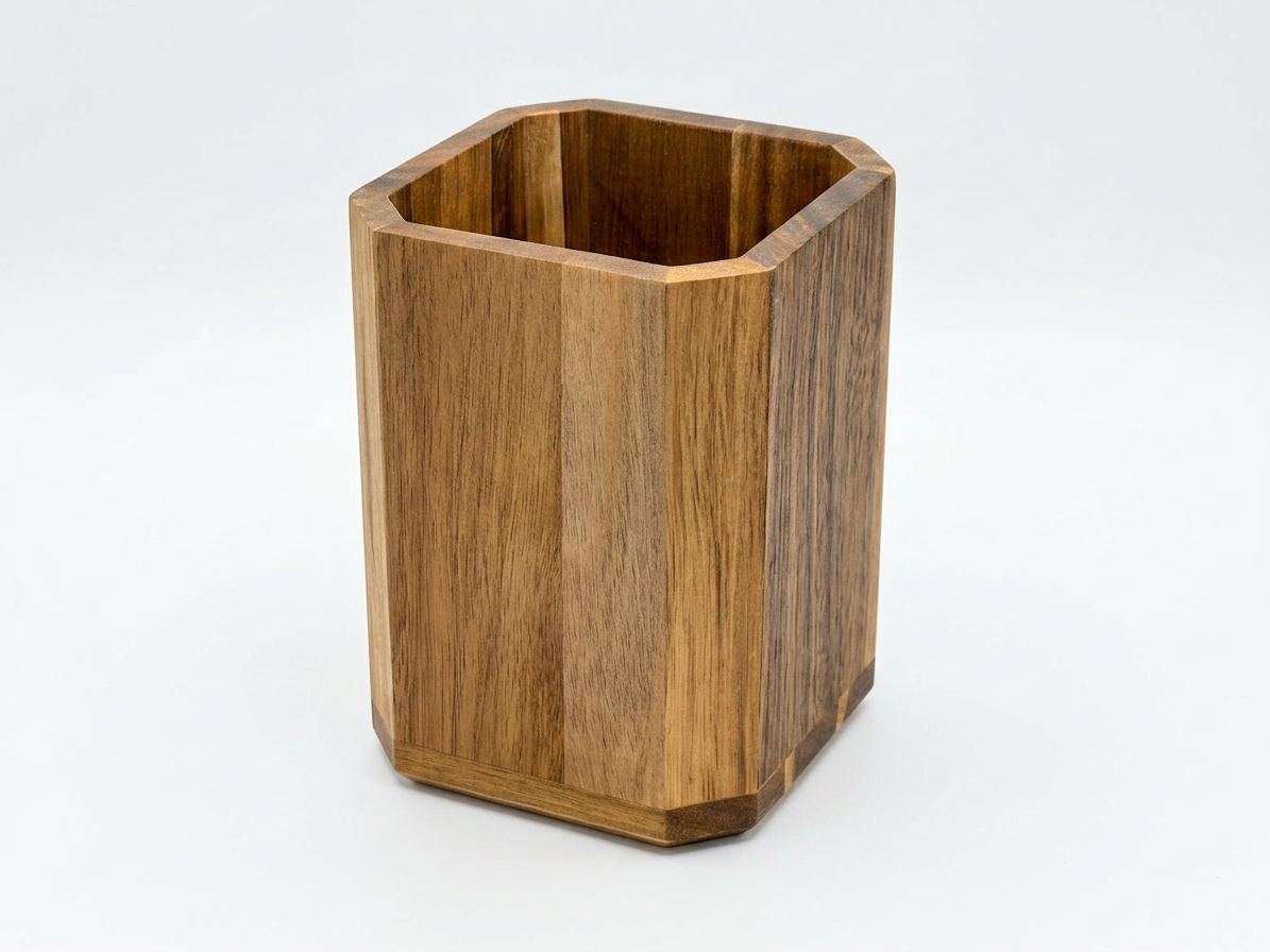$35  -  Acacia Wood Utensil Holder (Small):

Approx. 4" wide x 5" tall, price includes engraving on up to (2) sides. Additional engravings $10/side.