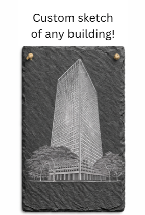 Custom outline sketch of any building, presented on its own with no wording.