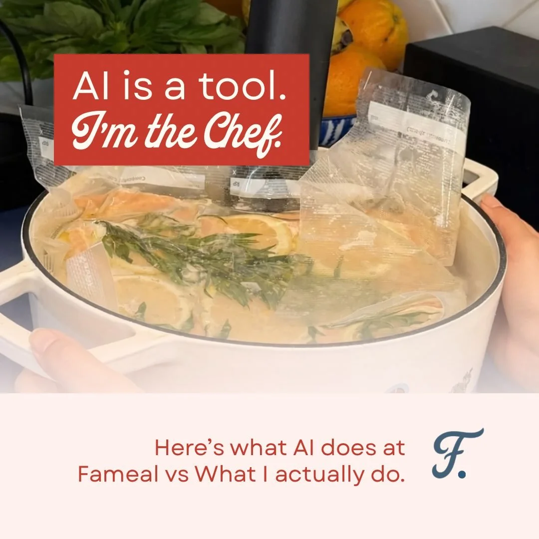 AI is everywhere right now, so I thought it would be interesting to share how I use it at Fameal. Spoiler alert: Every meal is planned, tested, cooked, packed, and delivered by me. After working behind a computer for as long as I can remember, I love