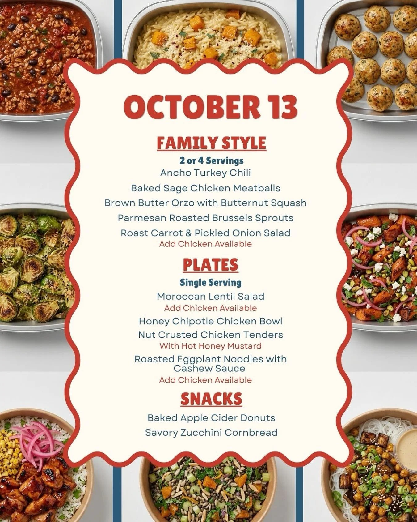 The October 13 menu is live, and it&rsquo;s a cozy one.

Order by end of day Sunday for Tuesday delivery or Wednesday pickup. Link in bio.