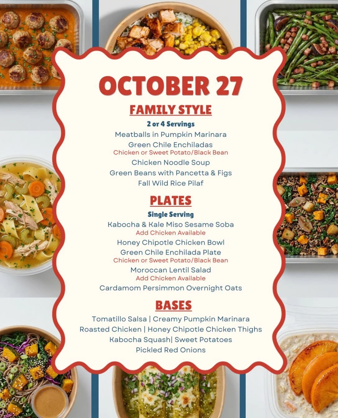 Next week&rsquo;s menu is here 🍂 including NEW Bases for building your own meals at home.

Order by Sunday night for Tuesday delivery or Wednesday pickup. Link in bio!