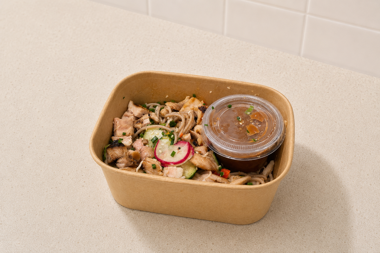 Plate: Cold Noodle Salad with Spicy Peanut Sauce  [v available]