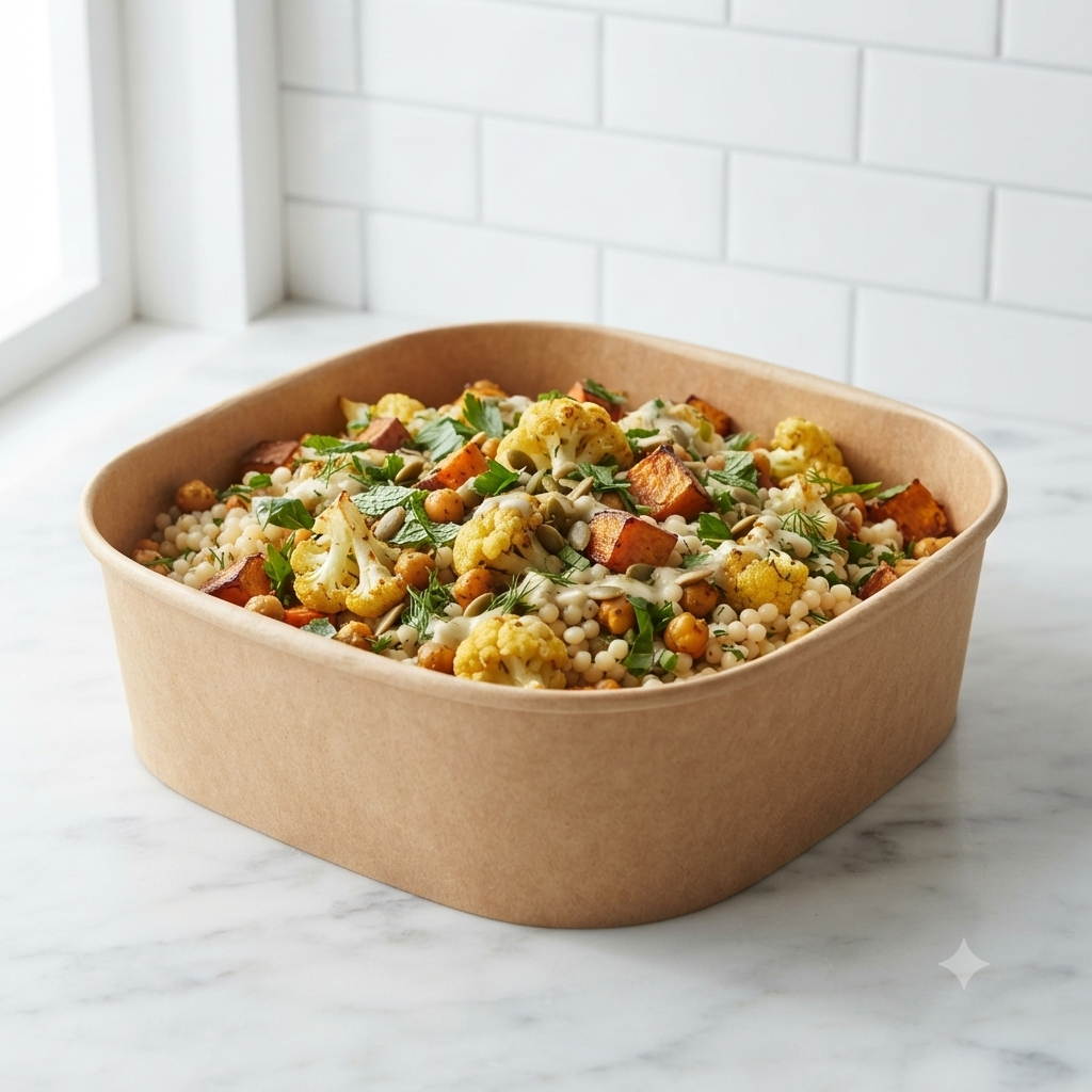 Family Style: Cauliflower & Sweet Potato Couscous Salad (Vegan)